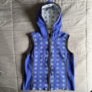 VTG Medium 90s Blue Hooded Snowflake Sweater Vest Zipper Cottage Nordic Scandi